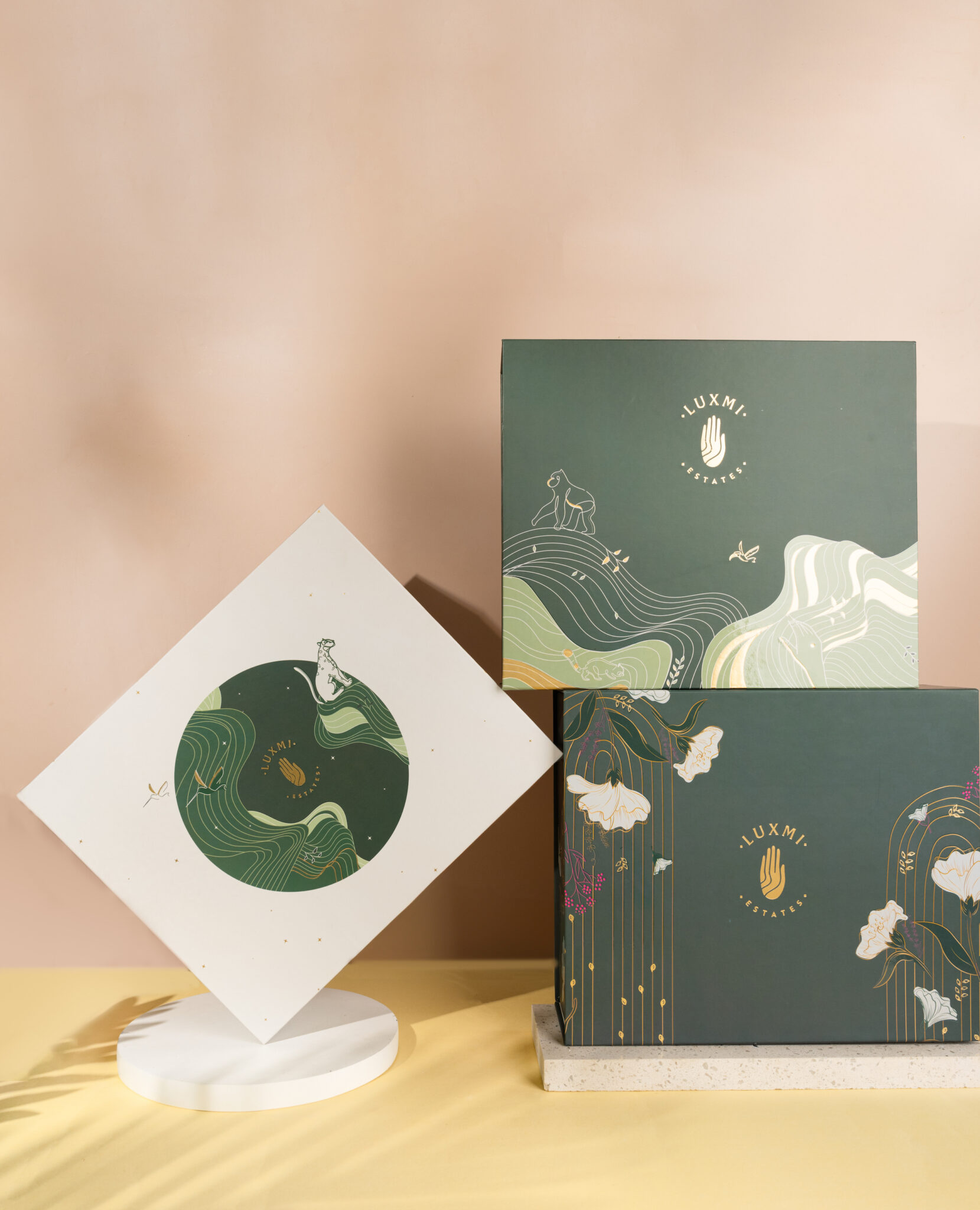 Luxmi Estates gift boxes with nature designs