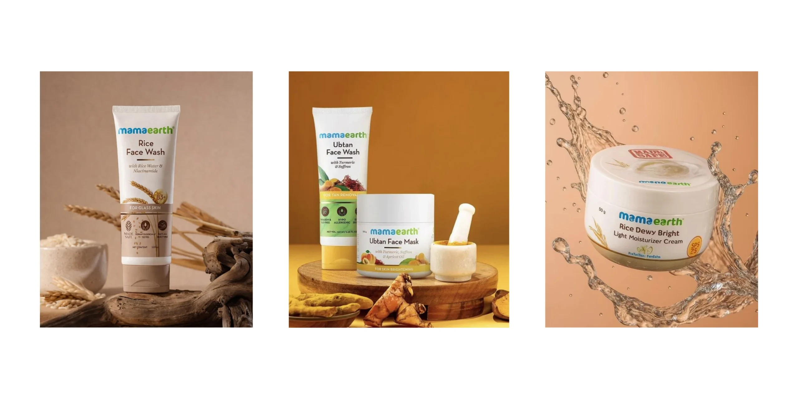 Mamaearth Rice Face Wash, Ubtan Face Mask, Cream