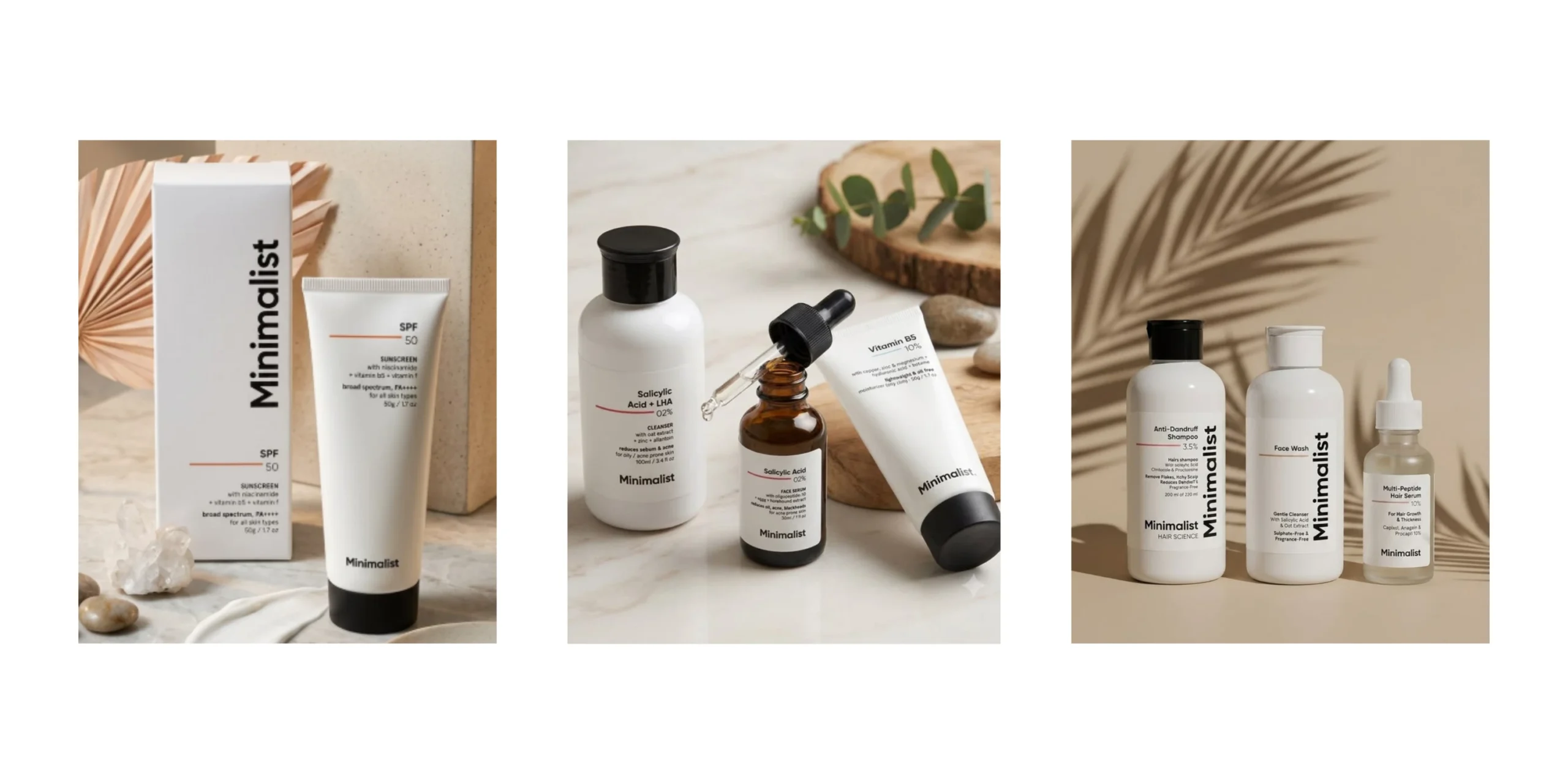 Minimalist skincare products arranged artistically